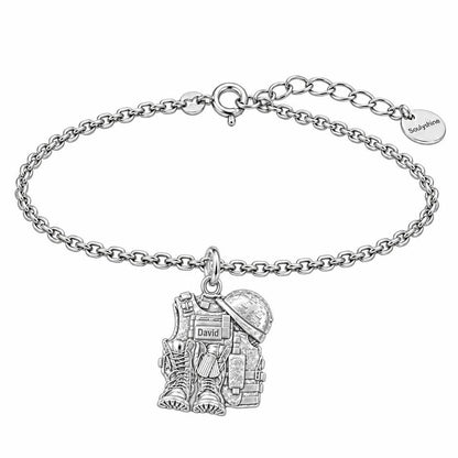 Soldier's Gear Tribute Charm Bracelet Set – silver, front view