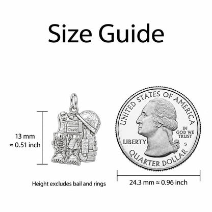 Soldier's Gear Tribute Charm Bracelet Set – size guide, 13 mm charm next to a quarter