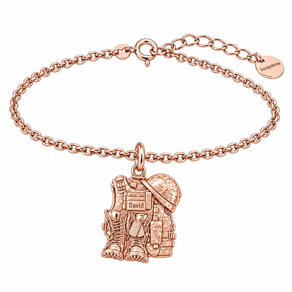 Soldier's Gear Tribute Charm Bracelet Set – rose gold, front view