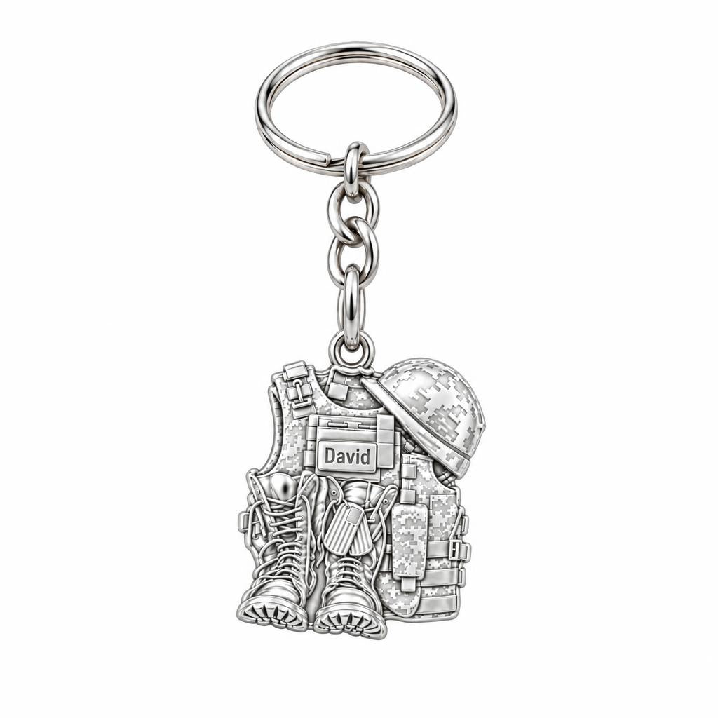 Soldier's Gear Tribute Charm Keychain – silver, front view