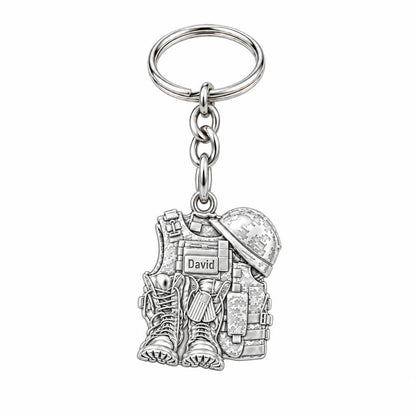Soldier's Gear Tribute Charm Keychain – silver, front view