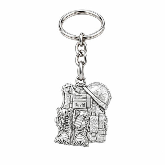 Soldier's Gear Tribute Charm Keychain – silver, front view