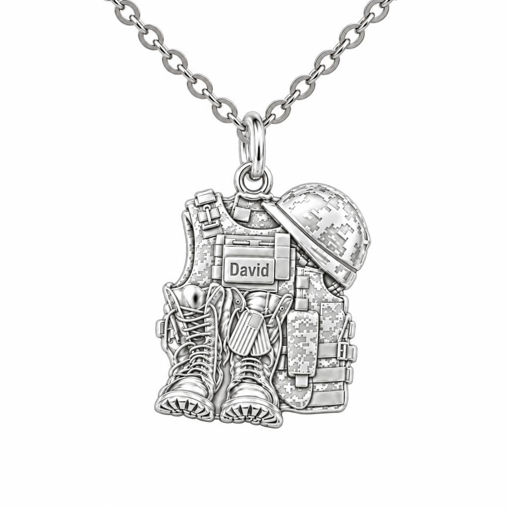 Soldier's Gear Tribute Charm Necklace Set – silver, front view