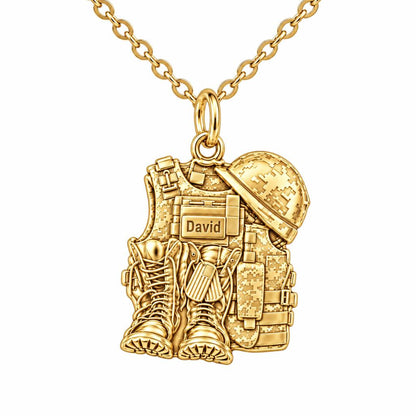 Soldier's Gear Tribute Charm Necklace Set – 18K gold, front view