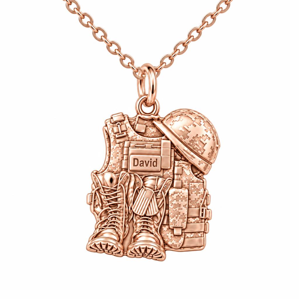 Soldier's Gear Tribute Charm Necklace Set – rose gold, front view