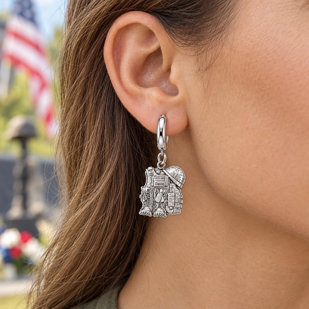Soldier's Gear Tribute Huggie Charm Earrings – worn / in use