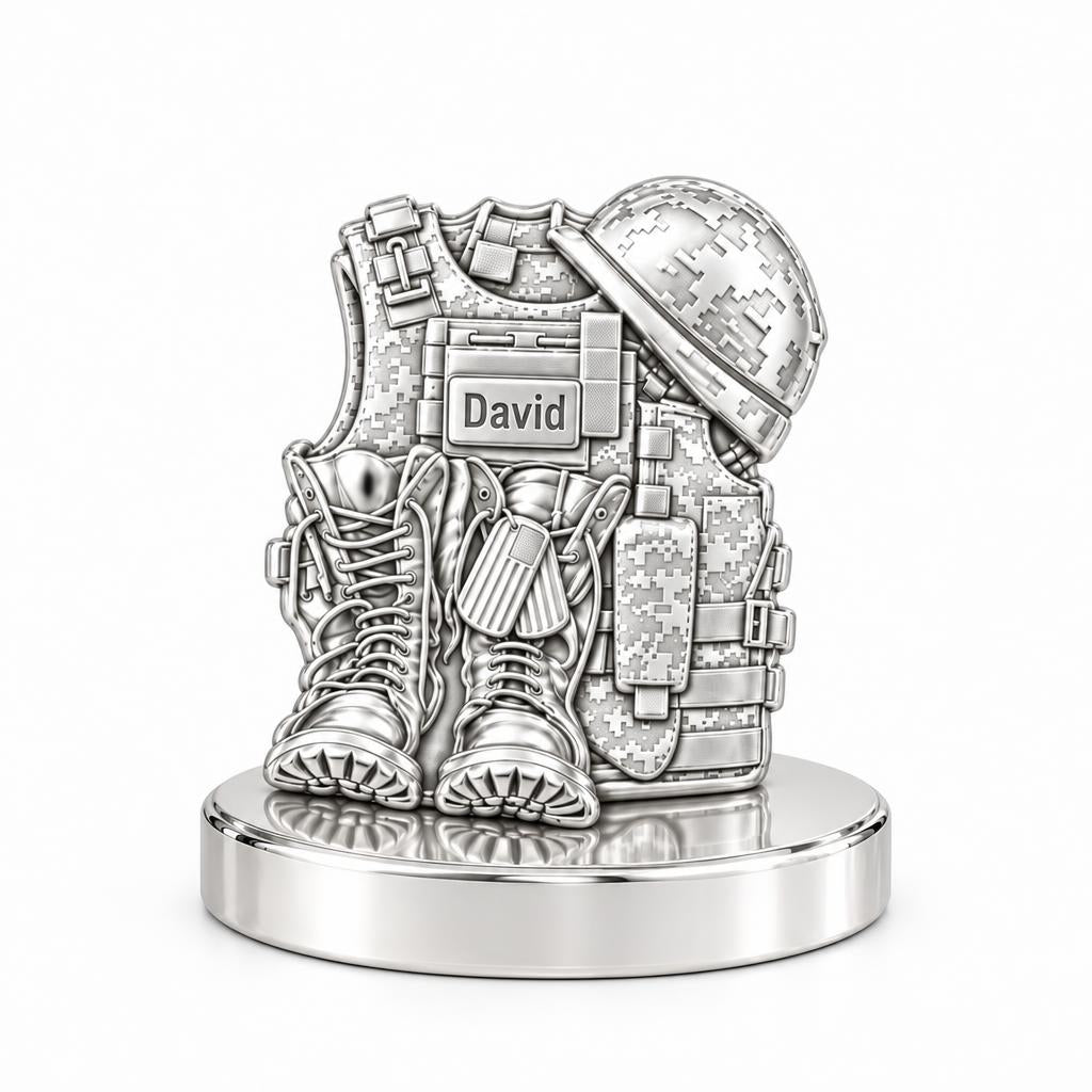 Soldier's Gear Tribute Keepsake Plaque – silver, front view