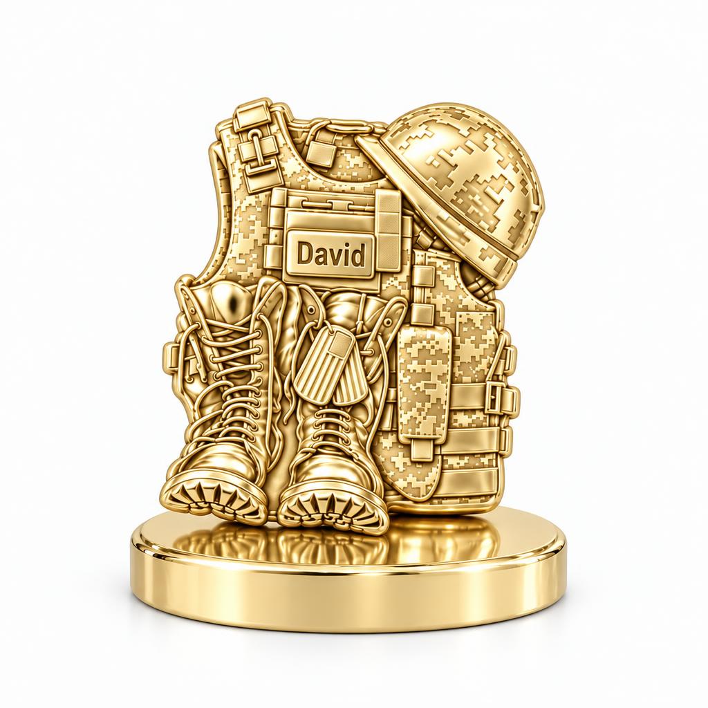 Soldier's Gear Tribute Keepsake Plaque – 18K gold, front view
