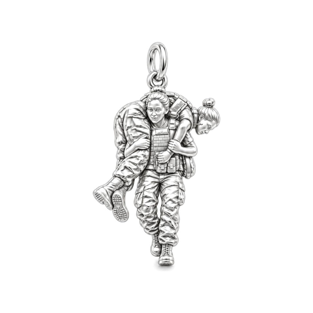 Soldier's Lifeline Charm Bracelet – Personalized Veteran Gift – silver charm, front view