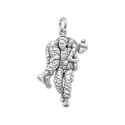 Soldier's Lifeline Charm Bracelet – Personalized Veteran Gift – silver charm, front view