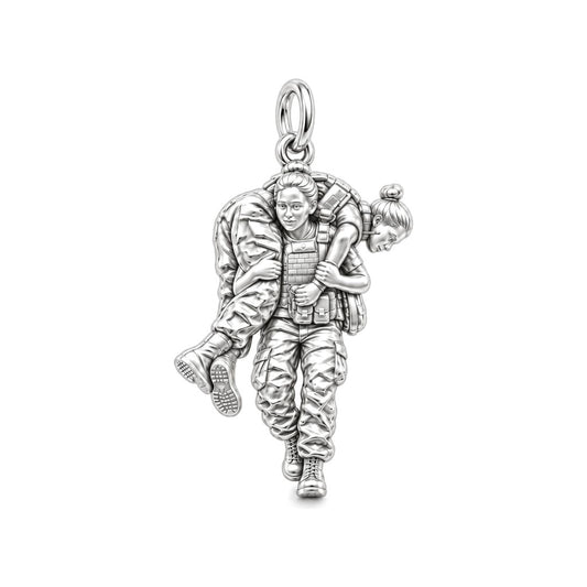Soldier's Lifeline Charm Bracelet – Personalized Veteran Gift – silver charm, front view