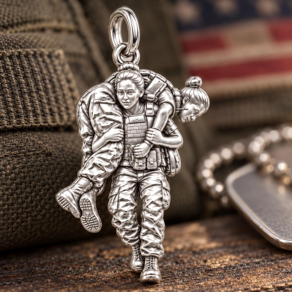 Soldier's Lifeline Charm Bracelet – Personalized Veteran Gift – macro detail of the charm