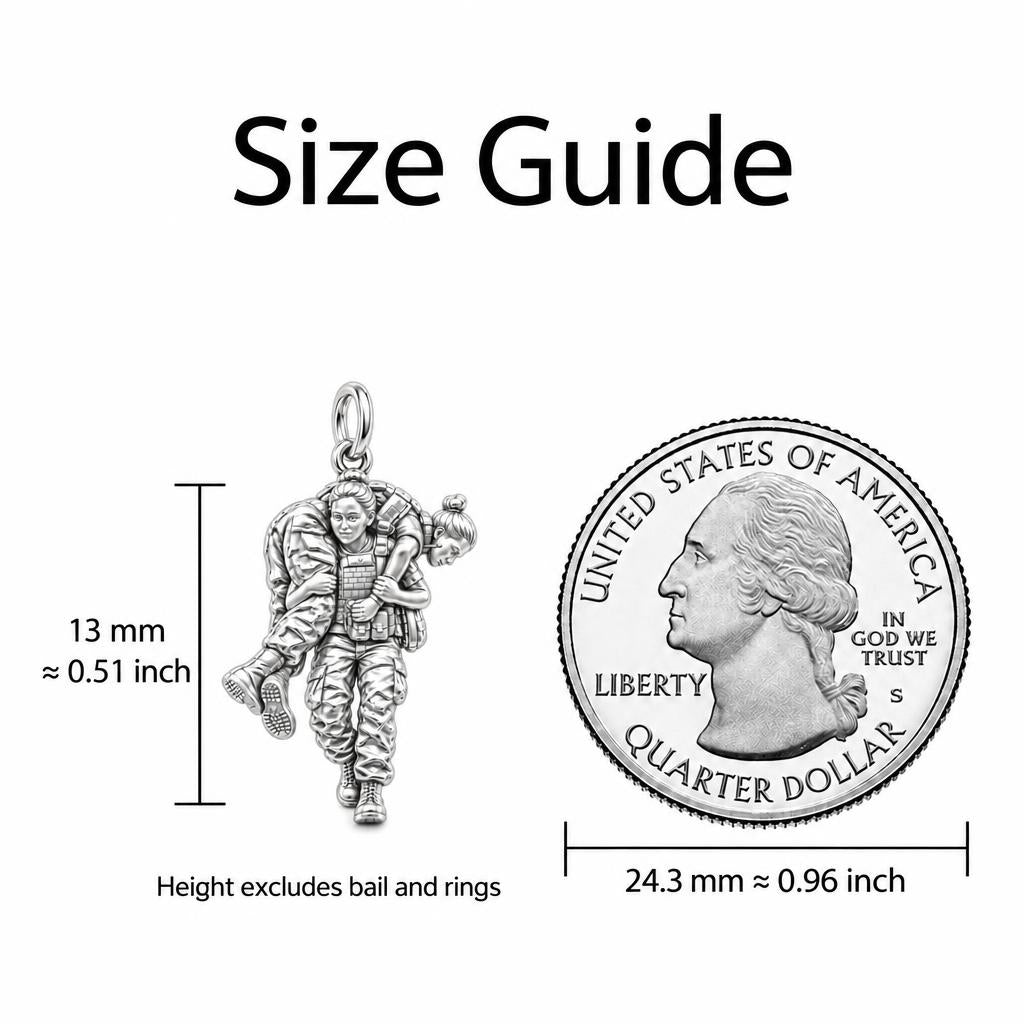Soldier's Lifeline Charm Bracelet – Personalized Veteran Gift – size guide, 13 mm charm next to a quarter