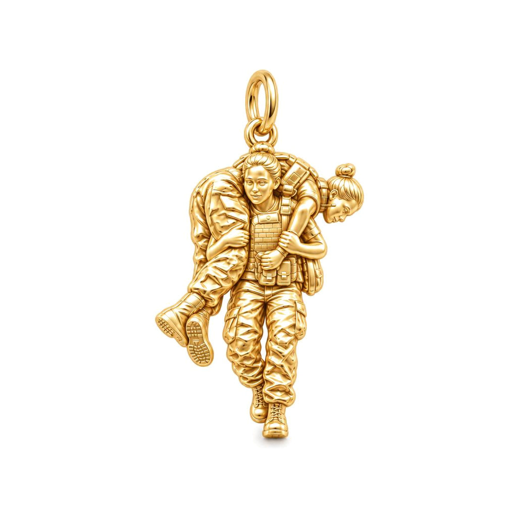 Soldier's Lifeline Charm Bracelet – Personalized Veteran Gift – 18K gold charm, front view