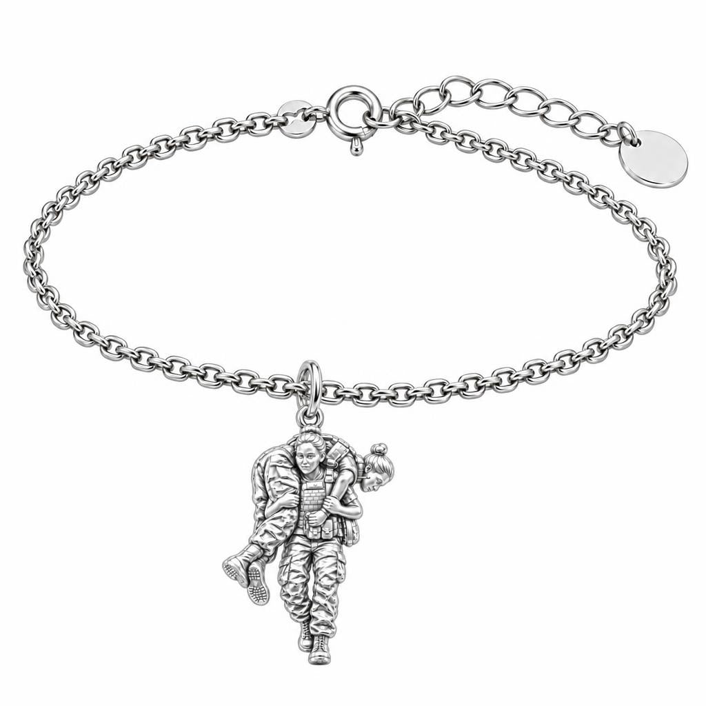 Soldier's Lifeline Charm Bracelet Set – silver, front view