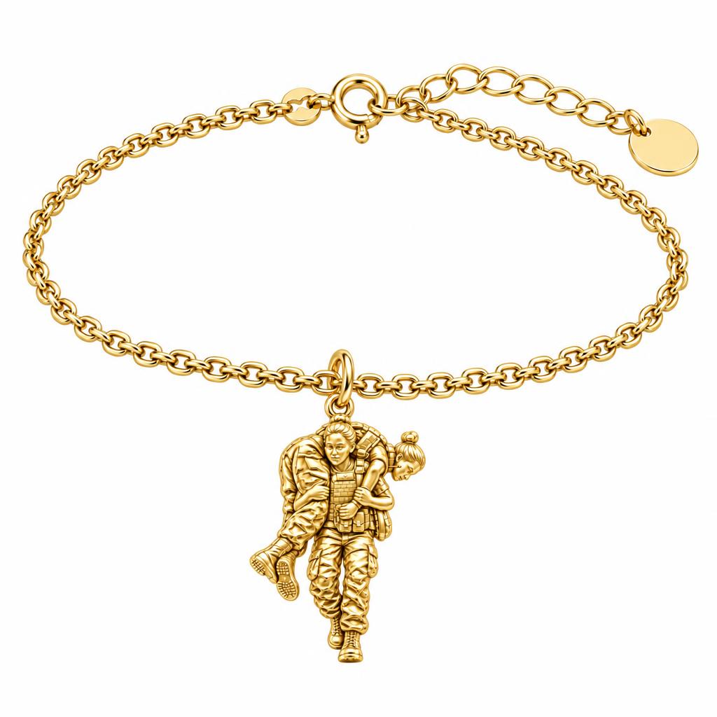 Soldier's Lifeline Charm Bracelet Set – 18K gold, front view