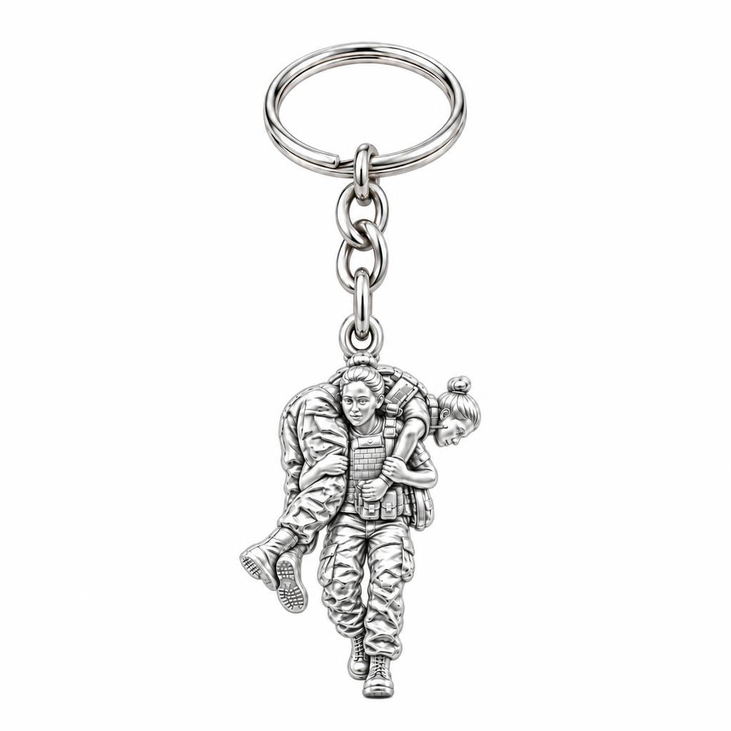 Soldier's Lifeline Charm Keychain – silver, front view