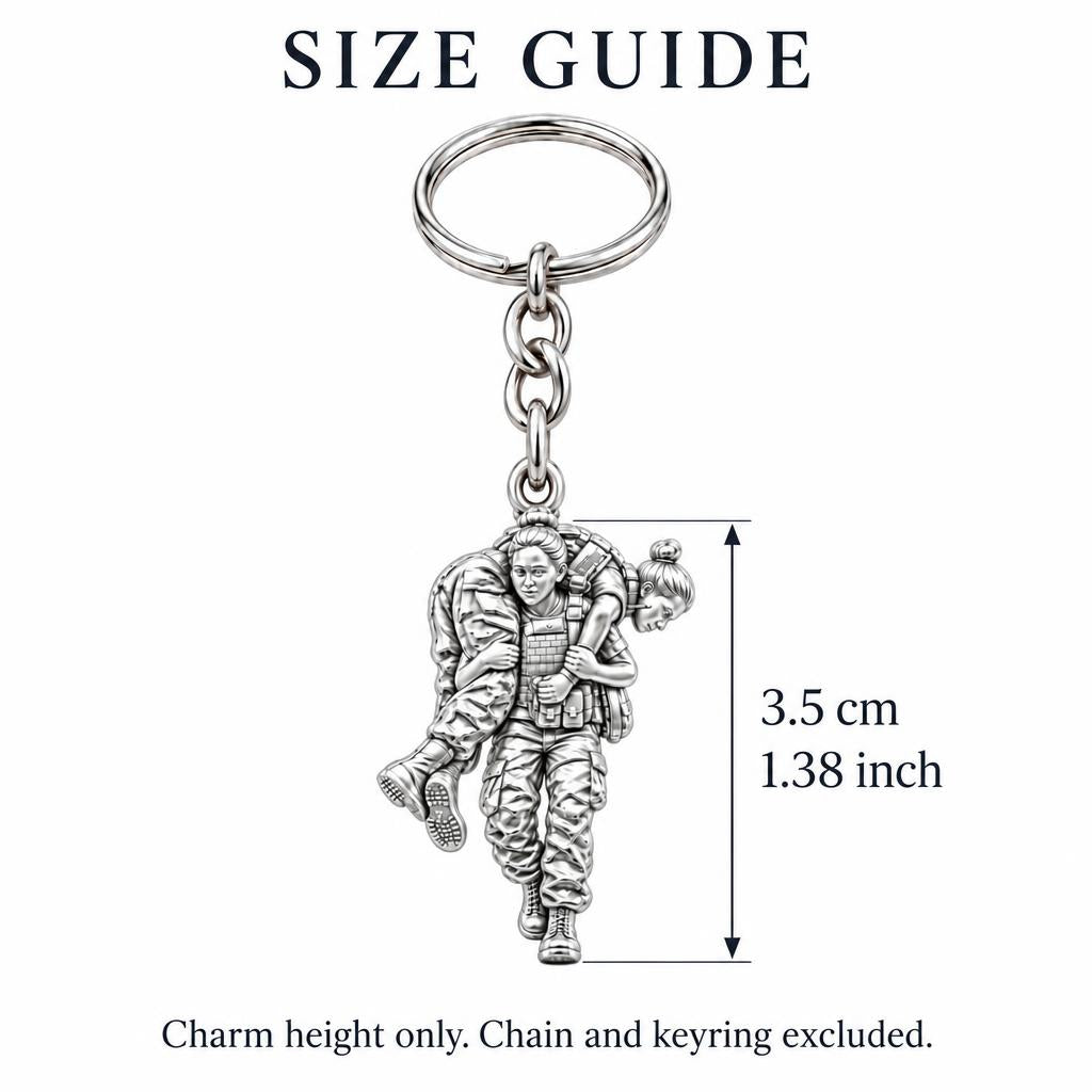 Soldier's Lifeline Charm Keychain – size guide, 3.5 cm (1.38 in) charm, chain and keyring excluded