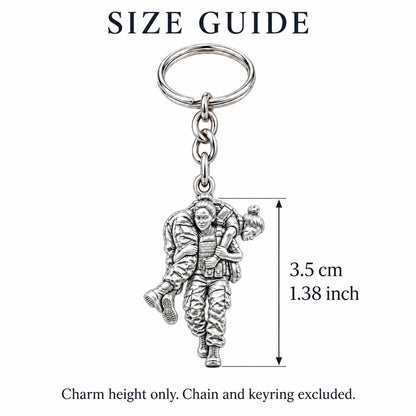 Soldier's Lifeline Charm Keychain – size guide, 3.5 cm (1.38 in) charm, chain and keyring excluded