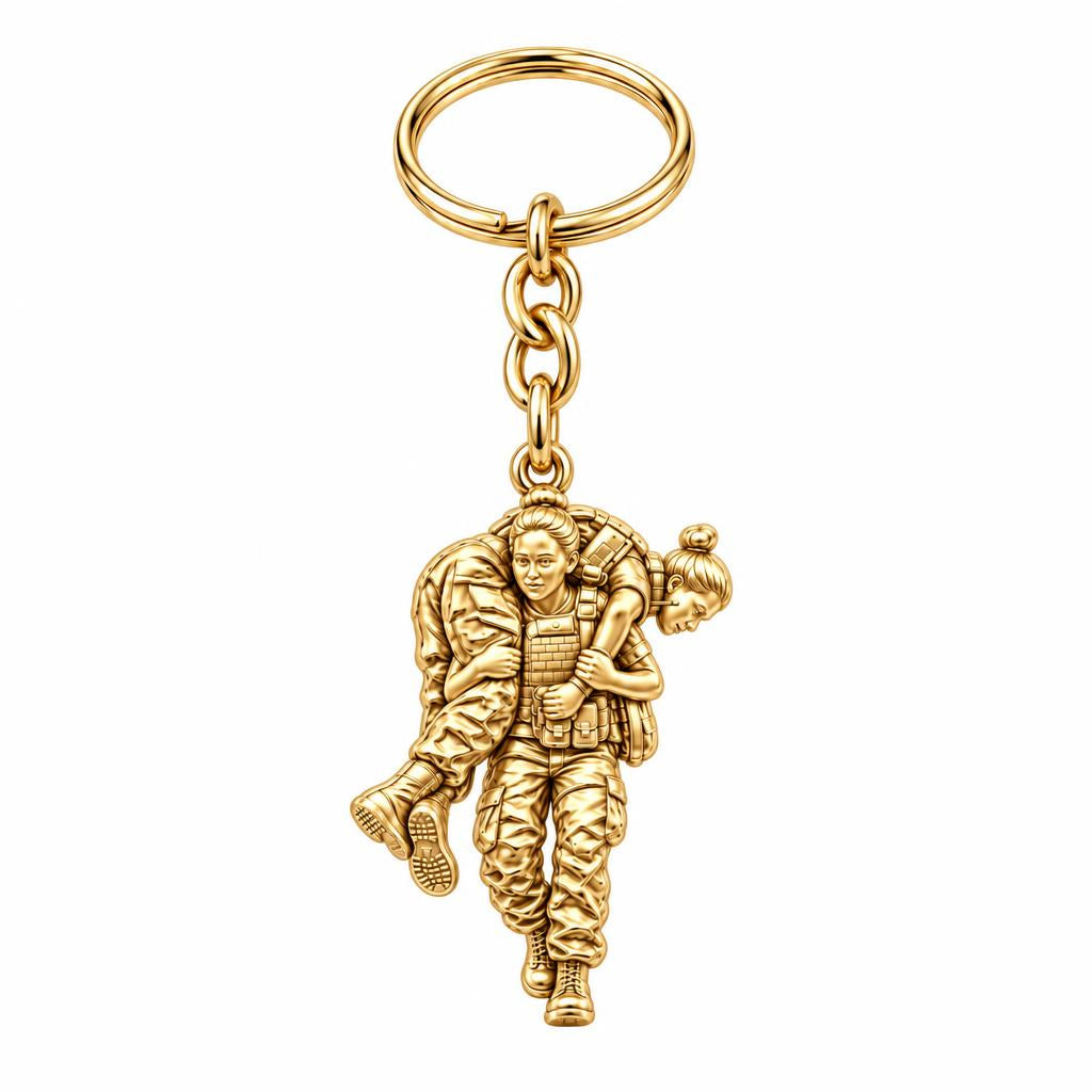 Soldier's Lifeline Charm Keychain – 18K gold, front view