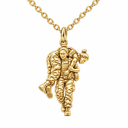 Soldier's Lifeline Charm Necklace Set – 18K gold, front view