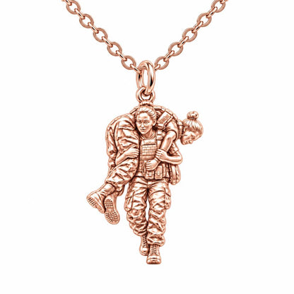 Soldier's Lifeline Charm Necklace Set – rose gold, front view