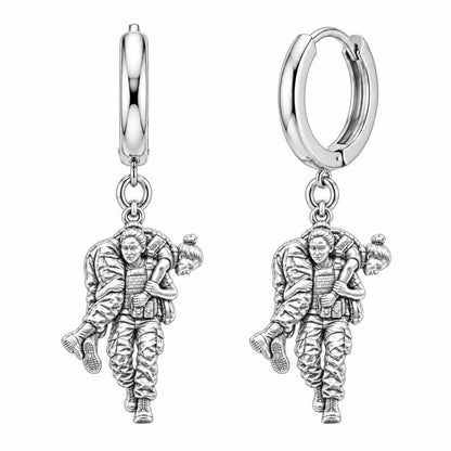 Soldier's Lifeline Huggie Charm Earrings – silver, front view