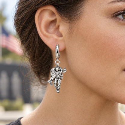 Soldier's Lifeline Huggie Charm Earrings – worn / in use