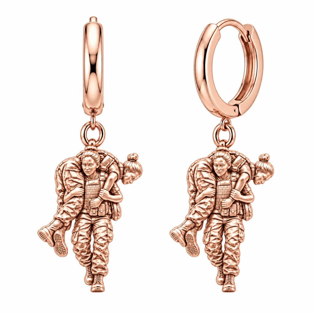 Soldier's Lifeline Huggie Charm Earrings – rose gold, front view