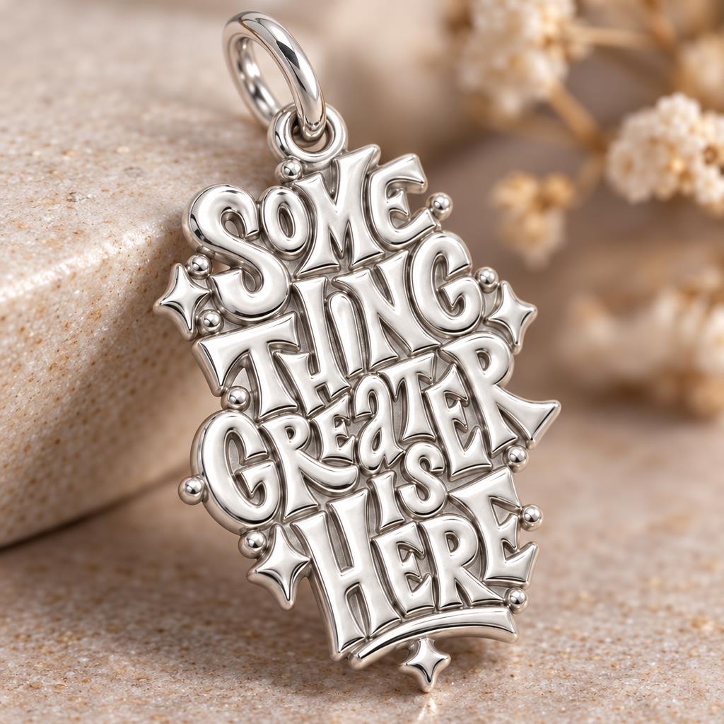 Something Greater Is Here Charm Bracelet – Personalized Mom Gift – macro detail of the charm