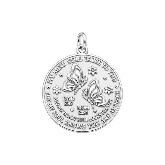 Soul at Peace Butterfly Charm Bracelet – Personalized Memorial Gift – silver plated 3 cm charm, front view