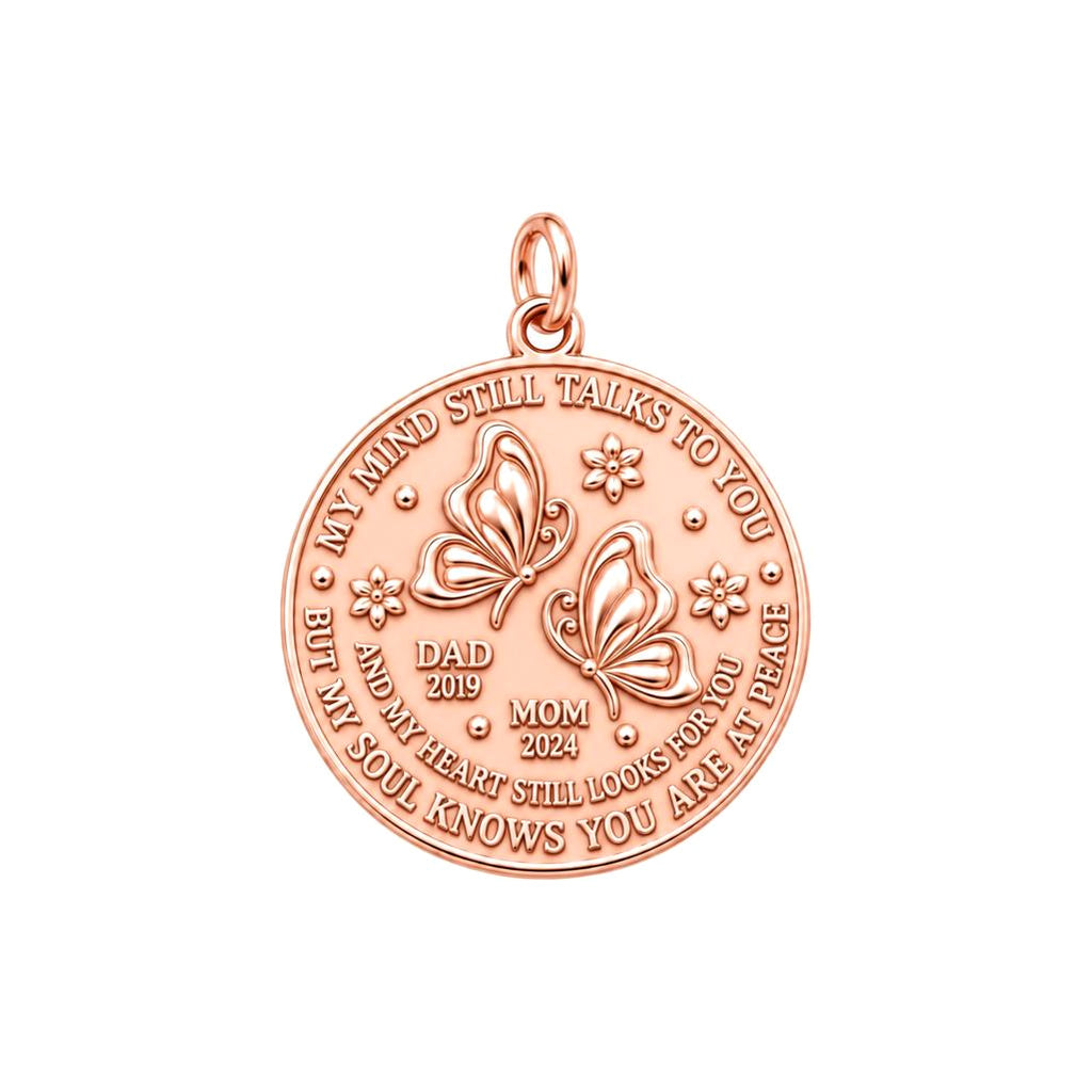 Soul at Peace Butterfly Charm Bracelet – Personalized Memorial Gift – rose gold 3 cm charm, front view