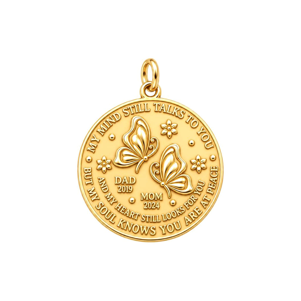 Soul at Peace Butterfly Charm Bracelet – Personalized Memorial Gift – 18K gold plated 3 cm charm, front view
