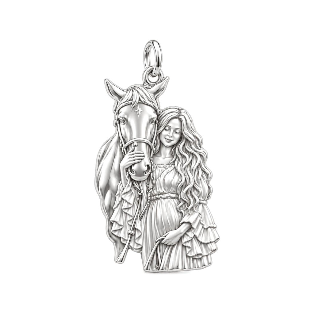 Soul Bond Horse and Rider Charm Bracelet – Personalized Gift – silver charm, front view