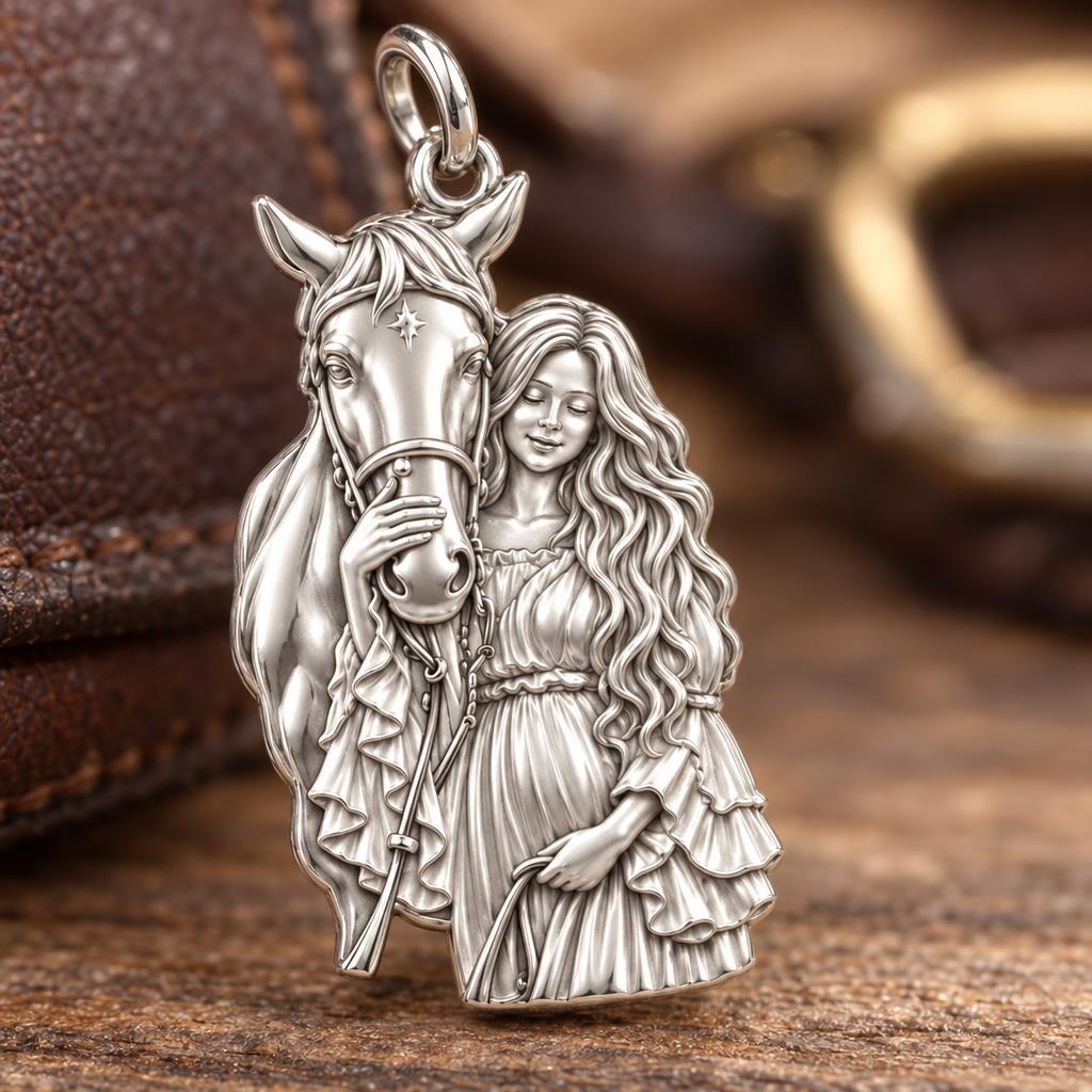 Soul Bond Horse and Rider Charm Bracelet – Personalized Gift – macro detail of the charm