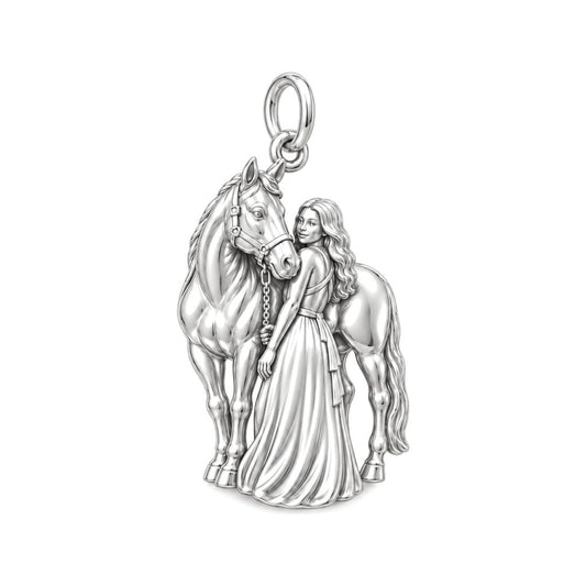 Soul Bond Horse and Rider Charm Bracelet – Personalized Horse Lover – silver charm, front view