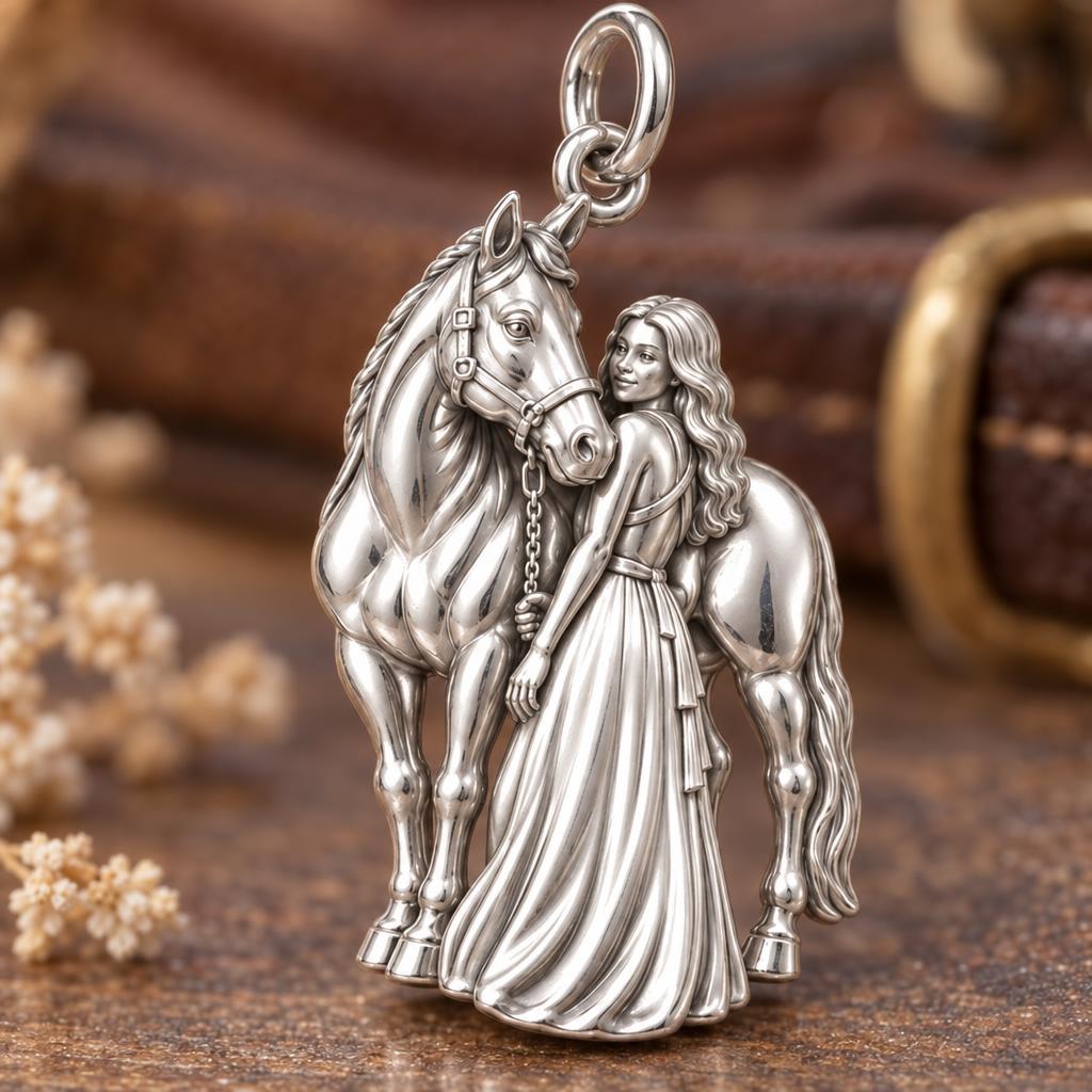 Soul Bond Horse and Rider Charm Bracelet – Personalized Horse Lover – macro detail of the charm