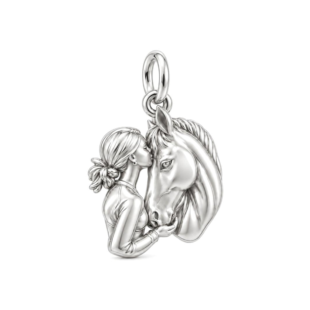Soul Bond Horse Kiss Charm Bracelet – Personalized Horse Mom Gift – silver charm, front view