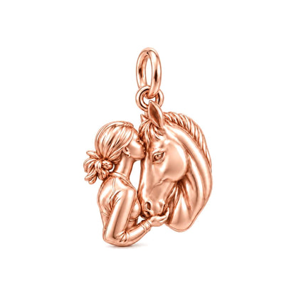 Soul Bond Horse Kiss Charm Bracelet – Personalized Horse Mom Gift – rose gold charm, front view