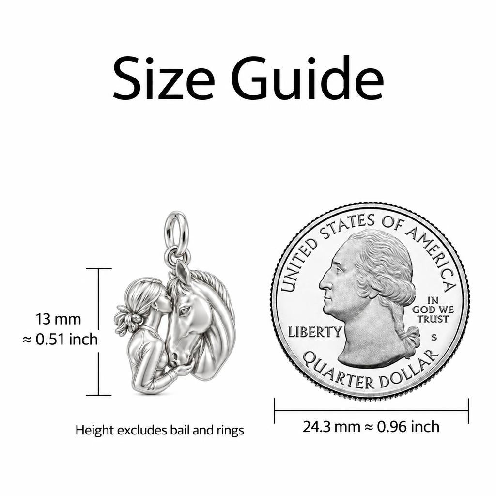 Soul Bond Horse Kiss Charm Bracelet – Personalized Horse Mom Gift – size guide, 13 mm charm next to a quarter