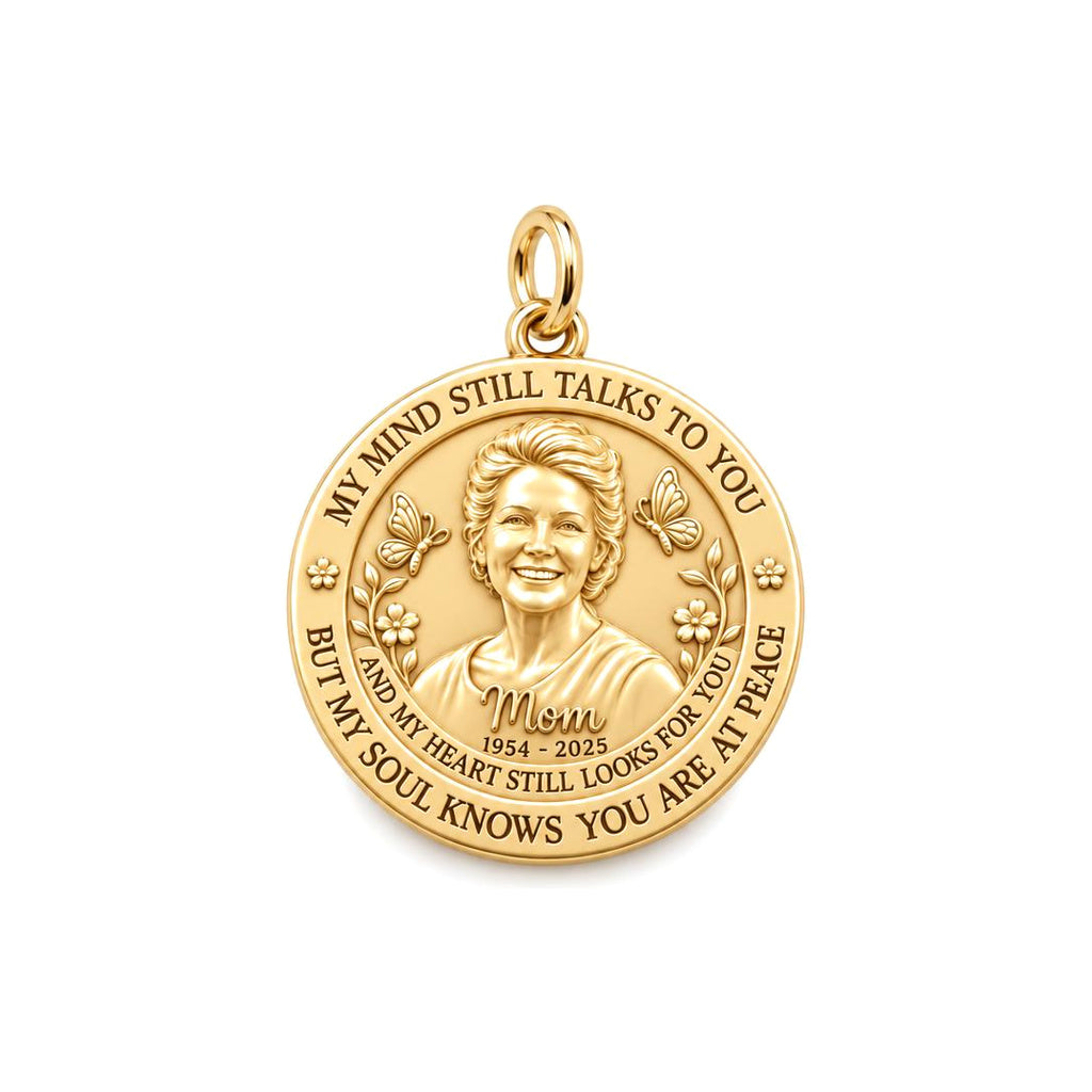 Soul Knows Peace Charm Bracelet – Personalized Memorial Gift – 18K gold plated 3 cm charm, front view