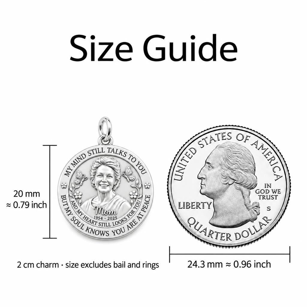 Soul Knows Peace Memorial Charm Bracelet Set – size guide, 13 mm charm next to a quarter