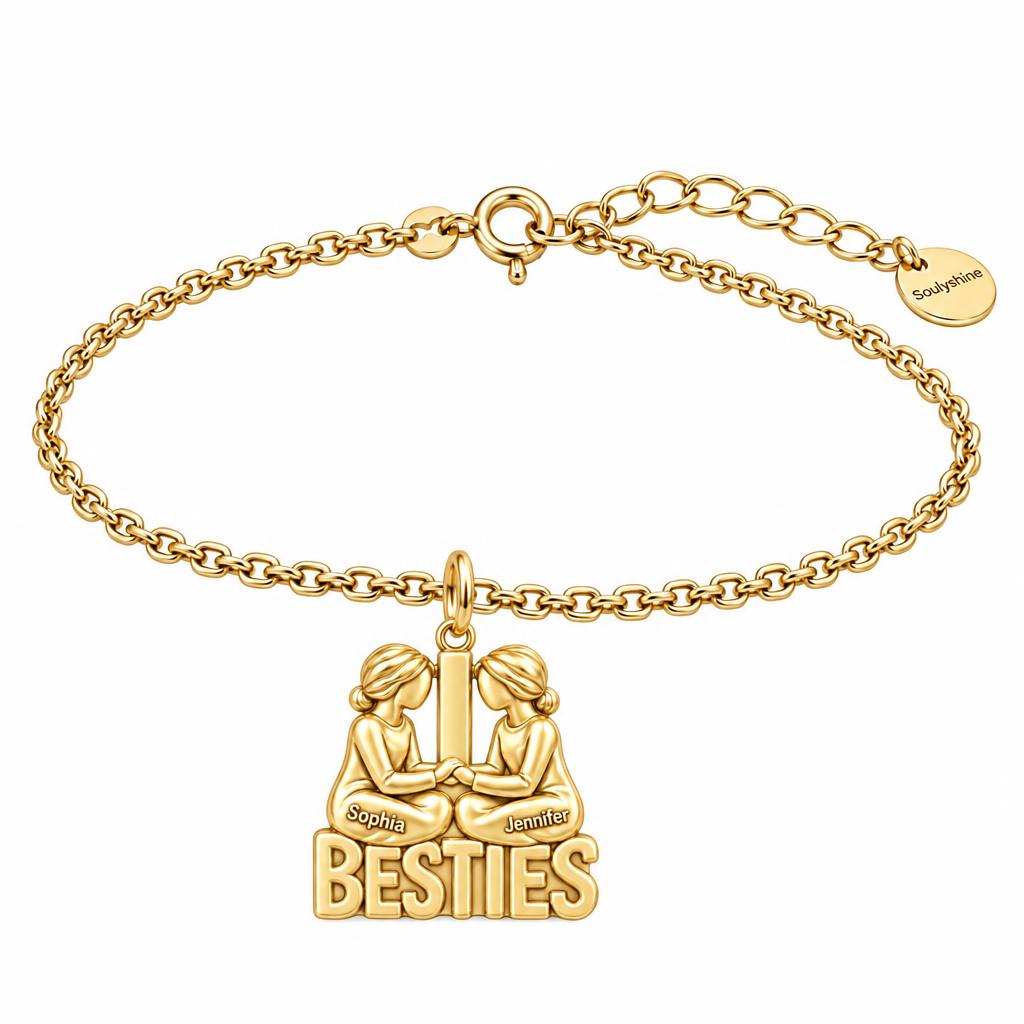 Soul Sister Besties Charm Bracelet Set – 18K gold, front view
