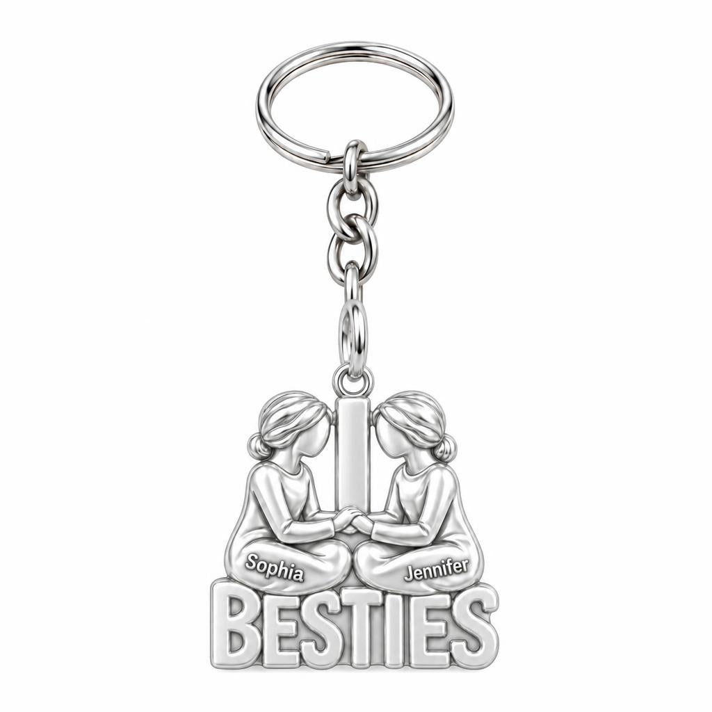 Soul Sister Besties Charm Keychain – silver, front view