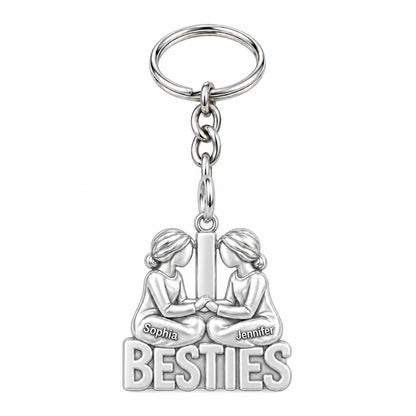 Soul Sister Besties Charm Keychain – silver, front view