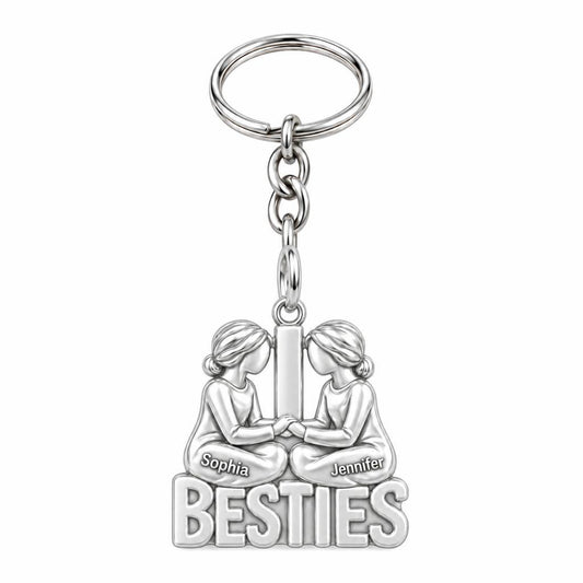 Soul Sister Besties Charm Keychain – silver, front view
