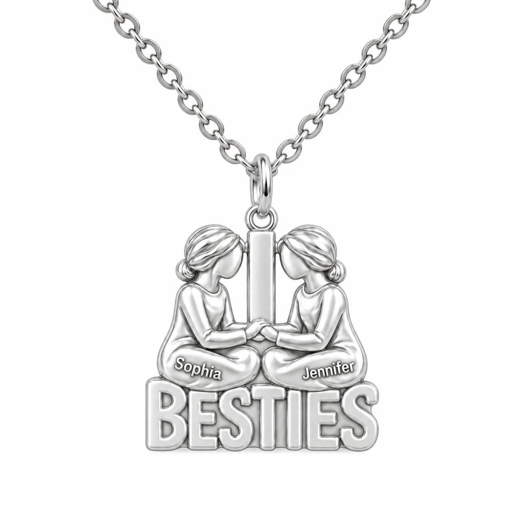 Soul Sister Besties Charm Necklace Set – silver, front view