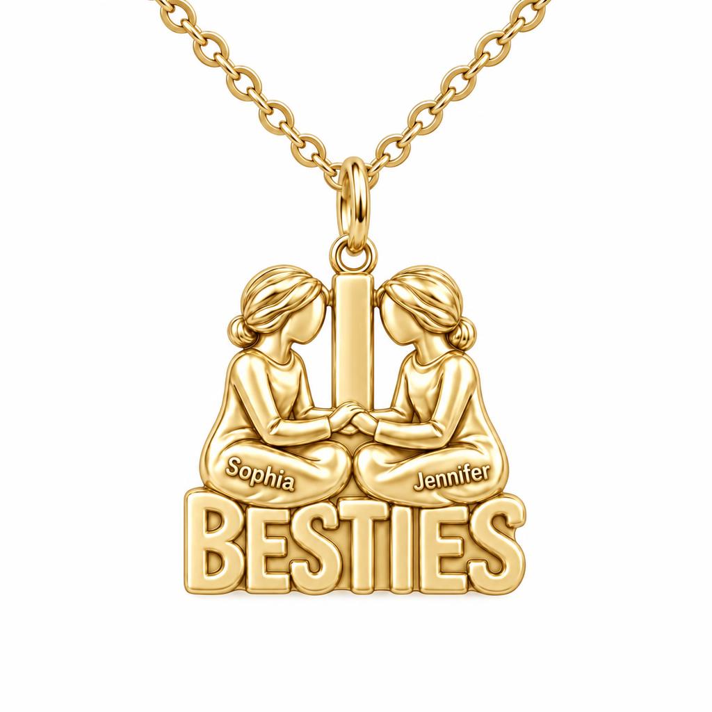 Soul Sister Besties Charm Necklace Set – 18K gold, front view