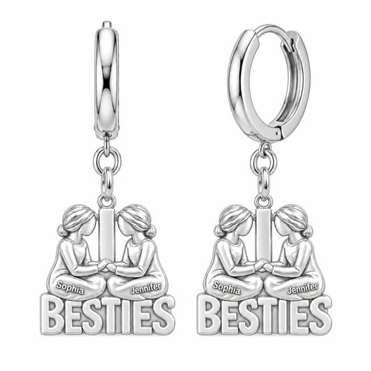 Soul Sister Besties Huggie Charm Earrings – silver, front view