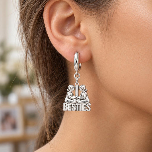 Soul Sister Besties Huggie Charm Earrings – worn / in use